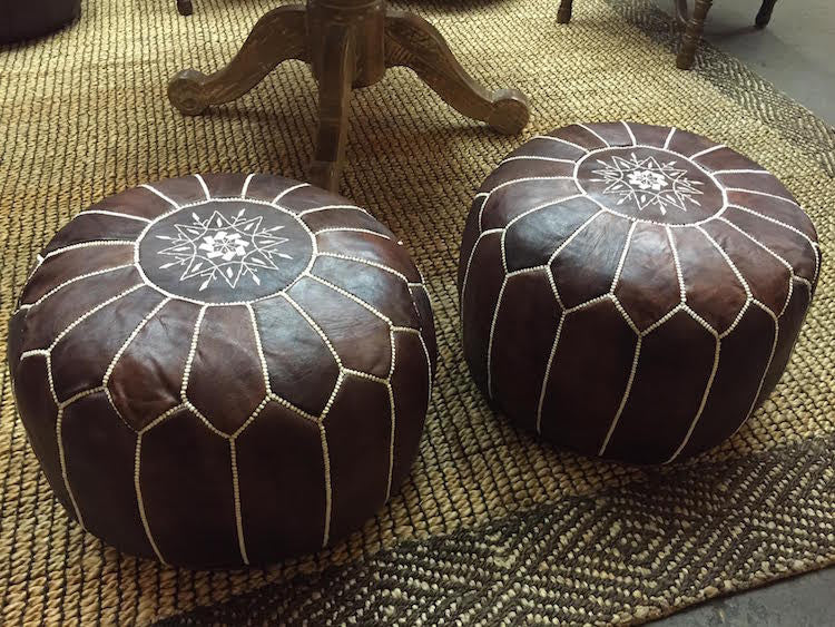 Moroccan Leather Ottoman, Brown