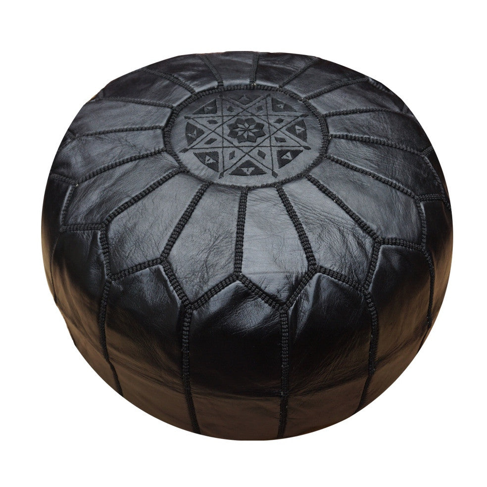 Moroccan Leather Ottoman, Black