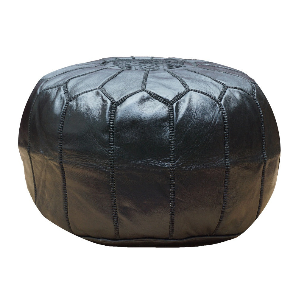 Moroccan Leather Ottoman, Black