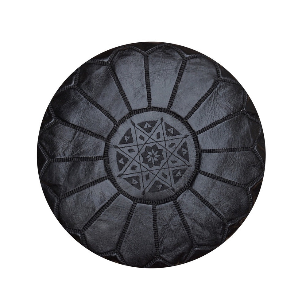 Moroccan Leather Ottoman, Black