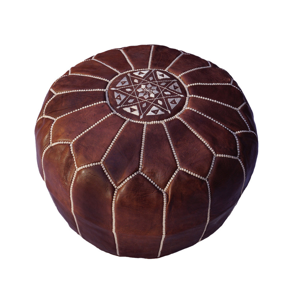 Moroccan Leather Ottoman, Brown