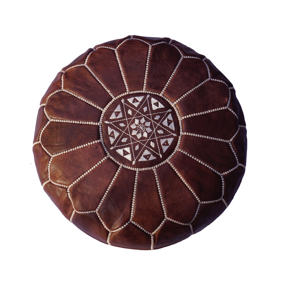 Moroccan Leather Ottoman, Brown