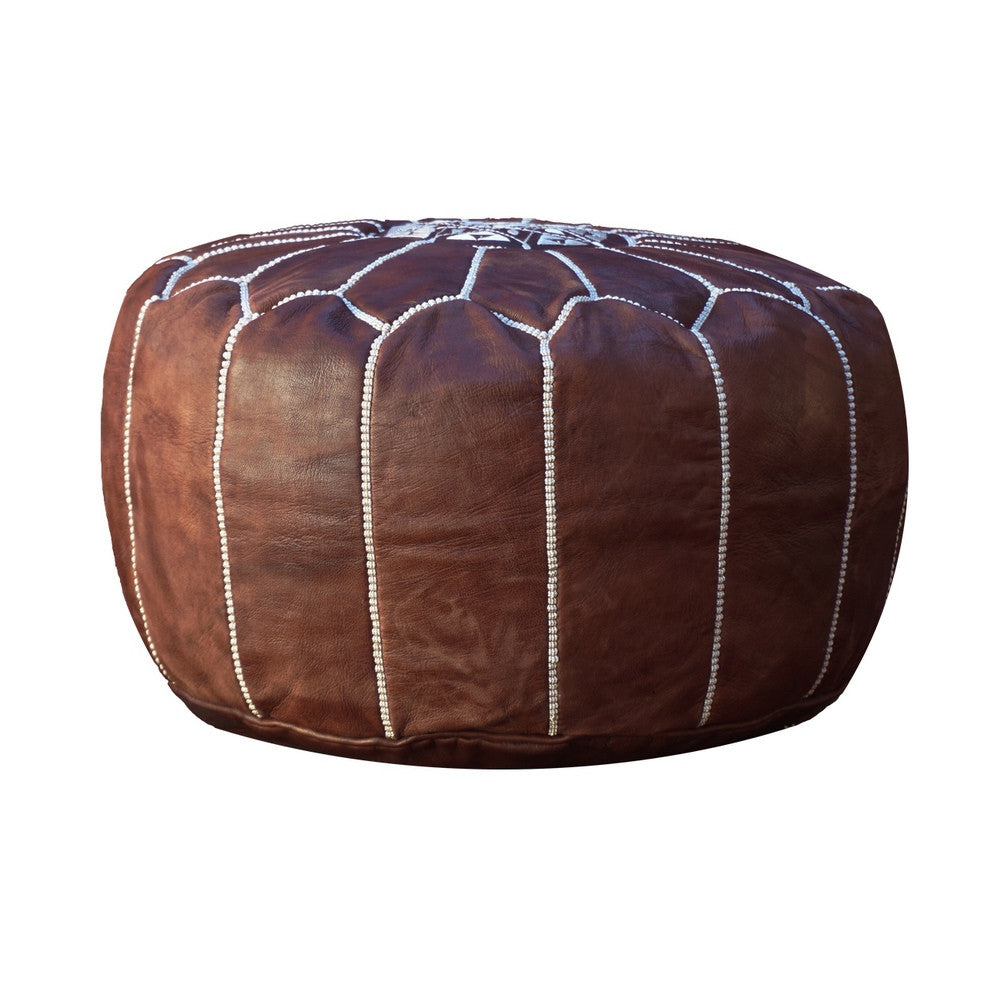 Moroccan Leather Ottoman, Brown