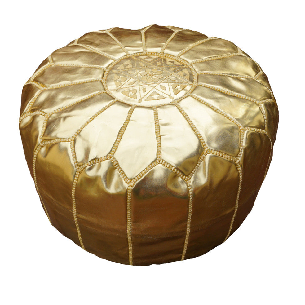 Moroccan Faux Leather Ottoman, Gold