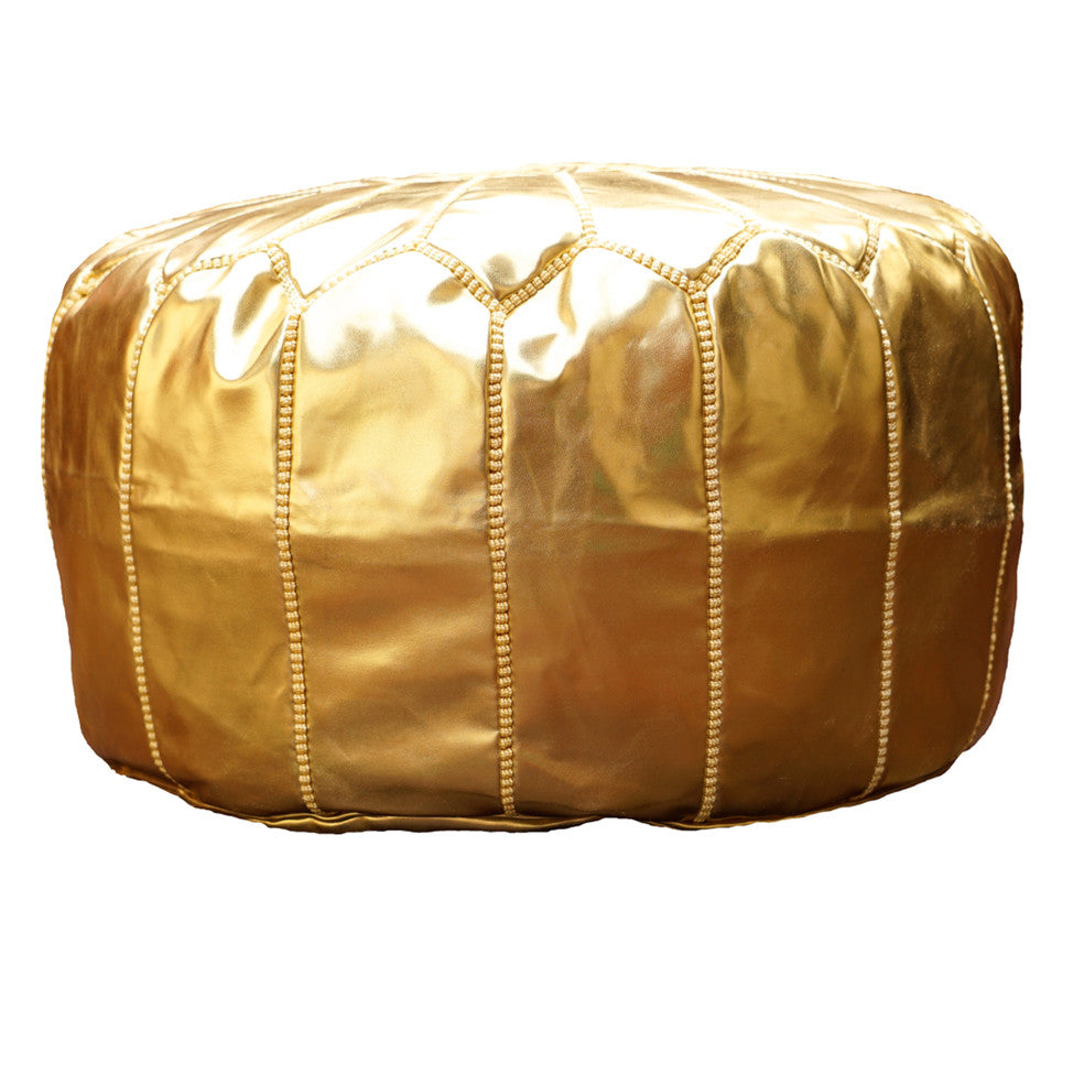 Moroccan Faux Leather Ottoman, Gold