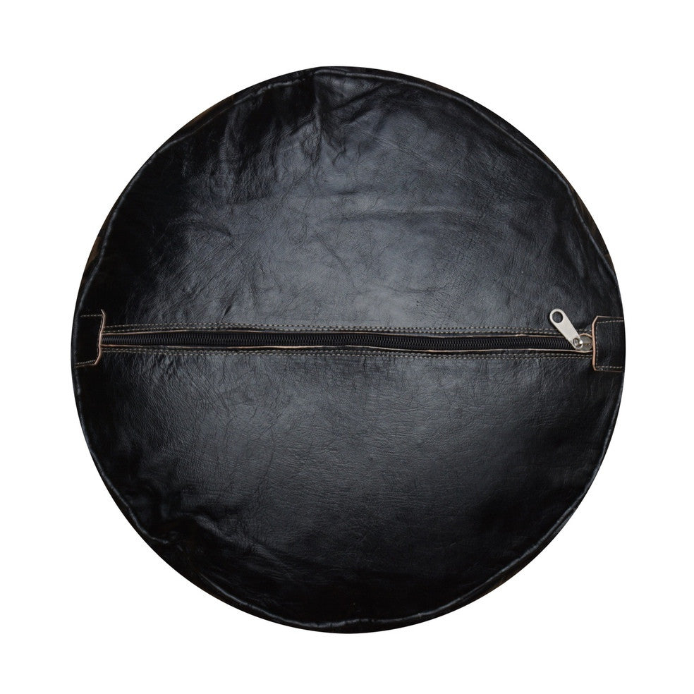 Moroccan Leather Ottoman, Black